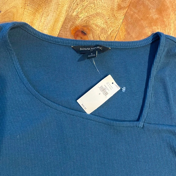 Brand NEW Banana Republic Teal Blue Asymmetrical neckline ribbed long sleeve - Picture 6 of 9